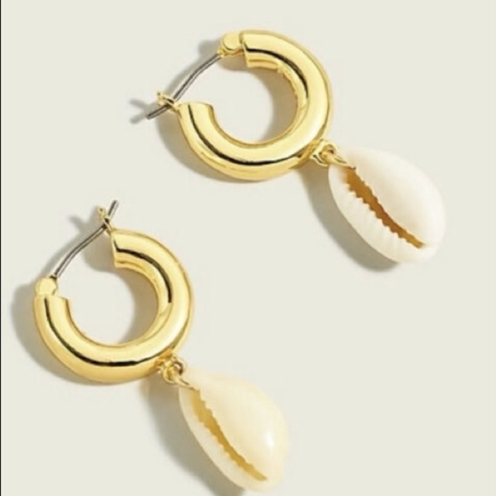 NWT J.Crew Cowrie Shell Drop Hoop Earrings